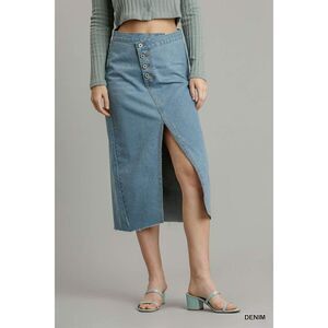 Nwt Umgee Asymmetrical Front Split Denim Skirt Women's Size Large Button Fly